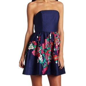 Lilly Pulitzer Lottie Blue Cherry Floral Strapless Mini Dress Size 6